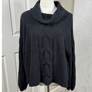 Seven7 Women's XL Black Textured Knit Cowl Neck Cable‎ Knit Long Sleeve Sweater